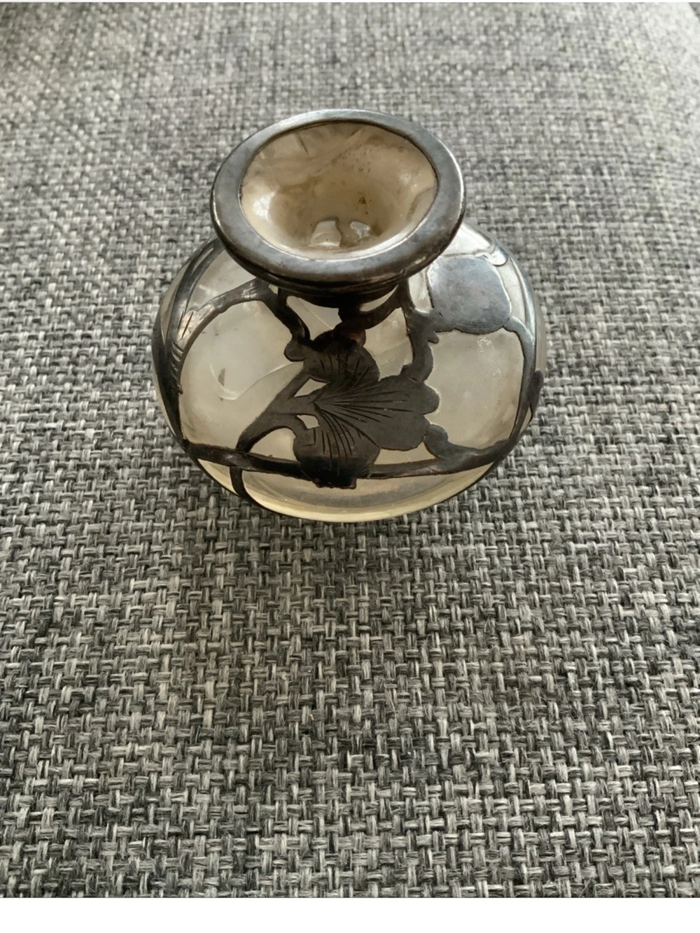 Antique sterling silver 925 Overlay Glass Bottle with Floral Pattern No Stopper